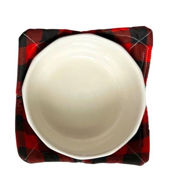 Hand Crafted Red Buffalo Plaid Bowl Cozy Set Cotton Microwaveable Cozies - Picture 3 of 10